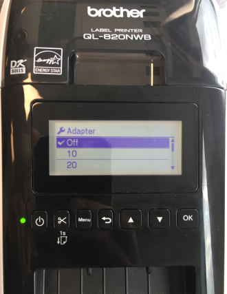Brother Bluetooth label printer with option 'Off' selected