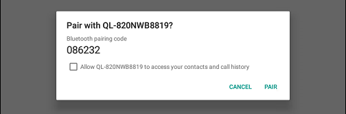 Dialog with Bluetooth pairing code, choose the option 'Pair'