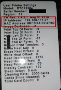 printed card with data such as IP-address and MAC address