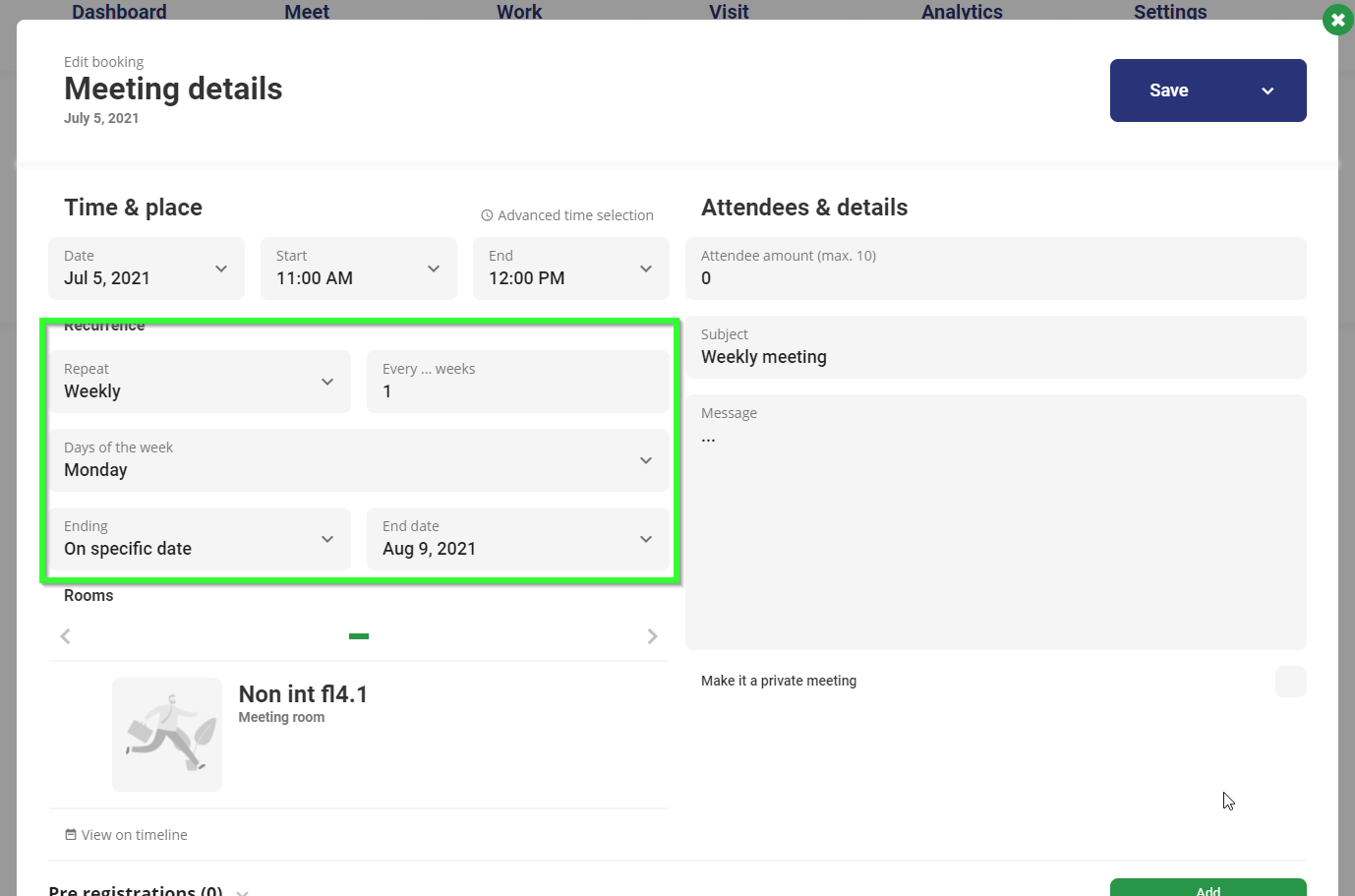 Picture showing options to see which filters can define recurrence