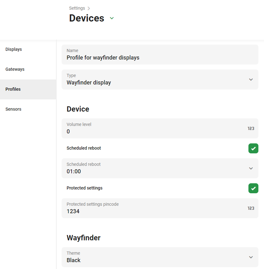 Picture of settings for devices as indicated in the text