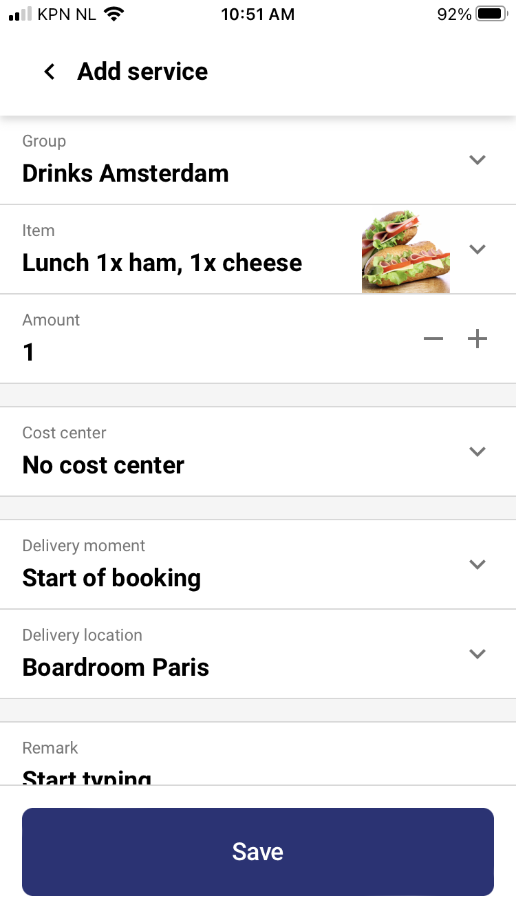 screenshot of GoBright app with option for catering